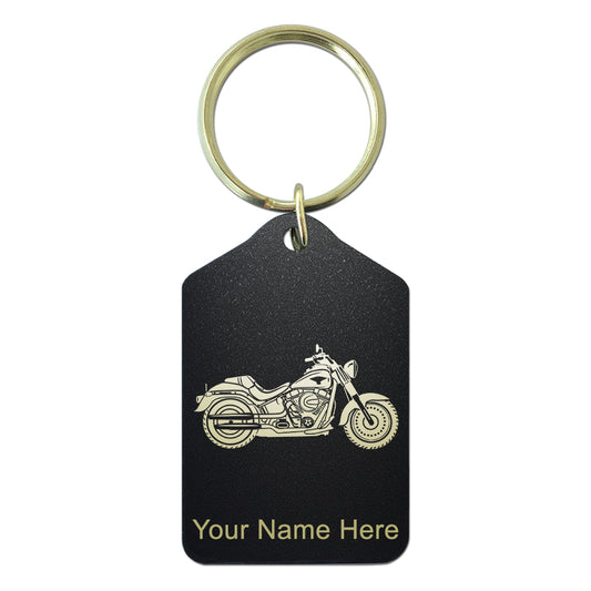 Black Metal Keychain, Motorcycle, Personalized Engraving Included