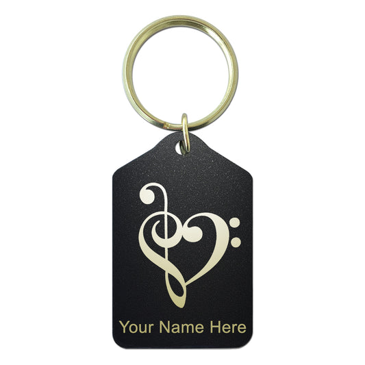Black Metal Keychain, Music Heart, Personalized Engraving Included