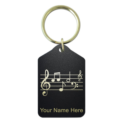 Black Metal Keychain, Music Staff, Personalized Engraving Included