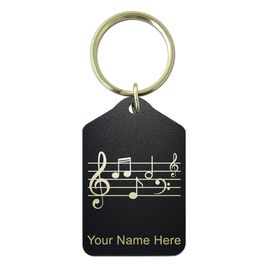 Black Metal Keychain, Music Staff, Personalized Engraving Included