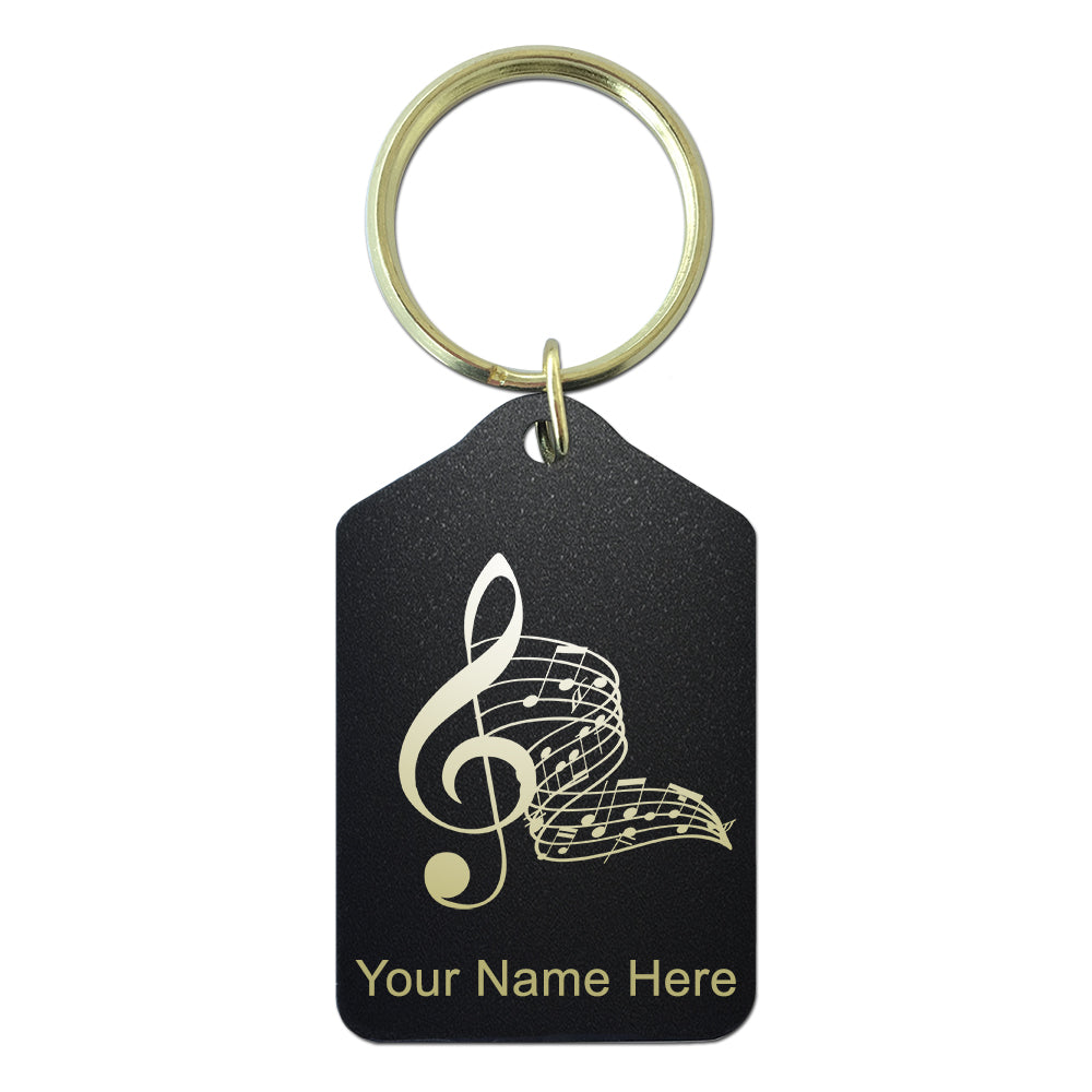 Black Metal Keychain, Musical Notes, Personalized Engraving Included