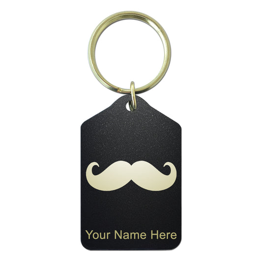 Black Metal Keychain, Mustache, Personalized Engraving Included