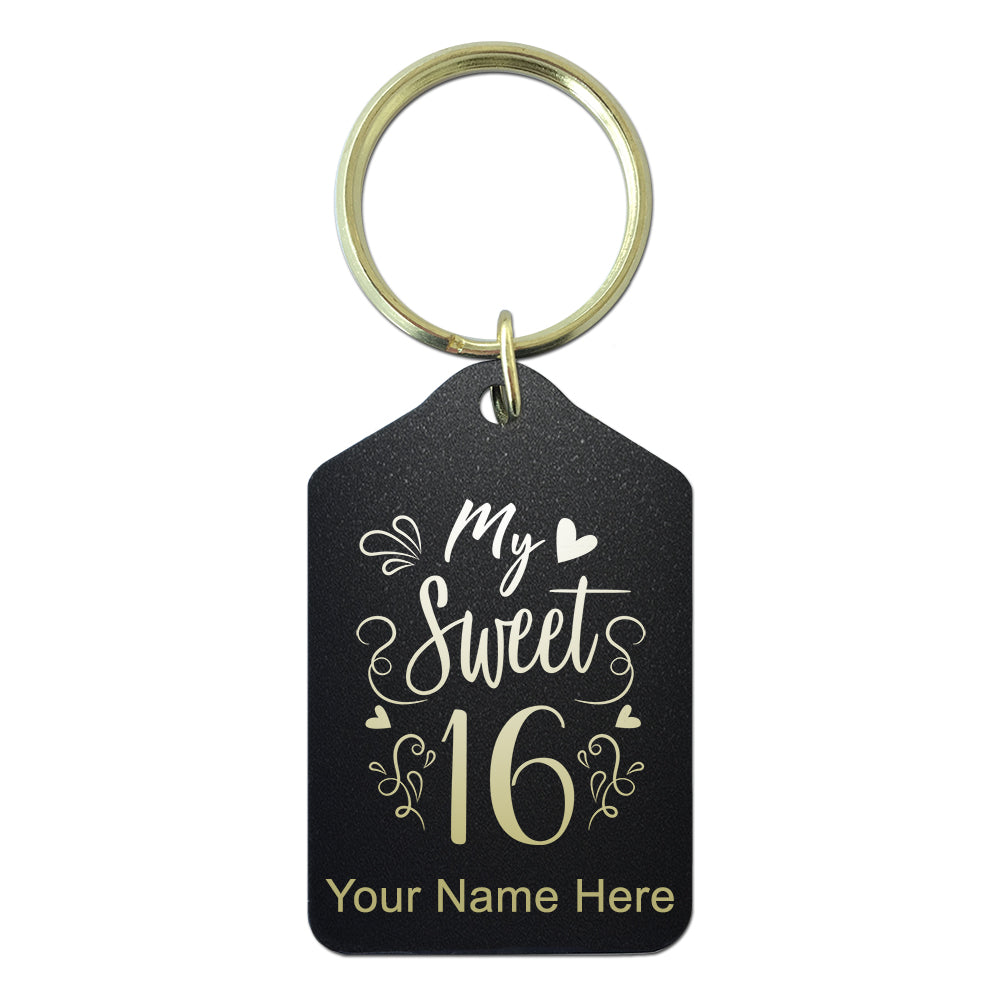 Black Metal Keychain, My Sweet 16, Personalized Engraving Included