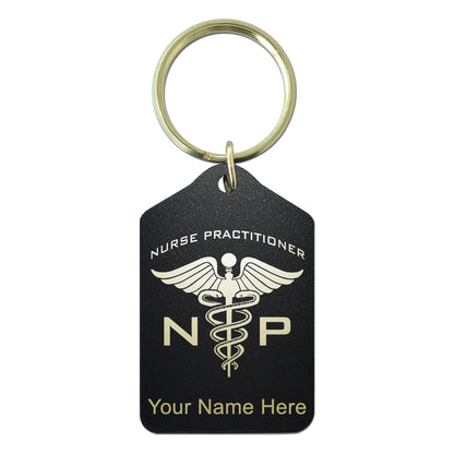 Black Metal Keychain, NP Nurse Practitioner, Personalized Engraving Included