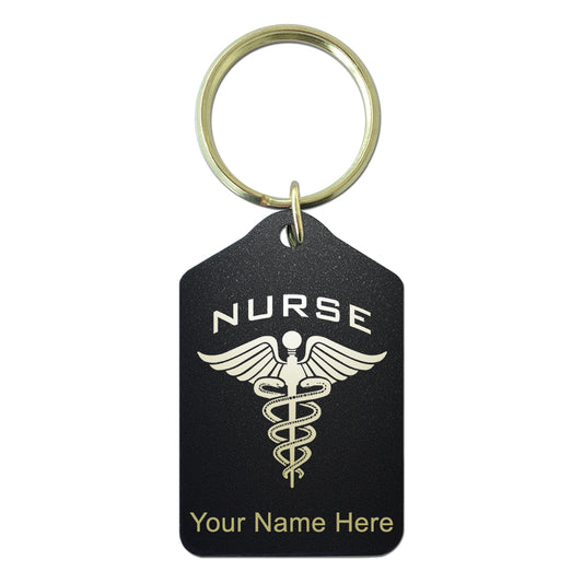 Black Metal Keychain, Nurse, Personalized Engraving Included