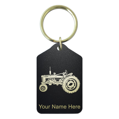 Black Metal Keychain, Old Farm Tractor, Personalized Engraving Included