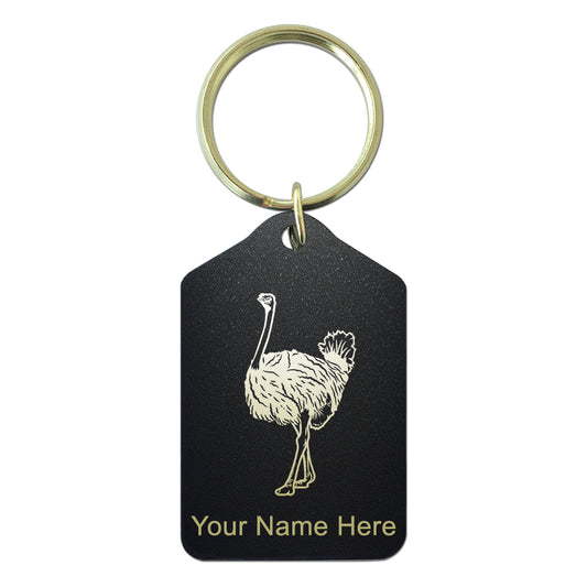 Black Metal Keychain, Ostrich, Personalized Engraving Included