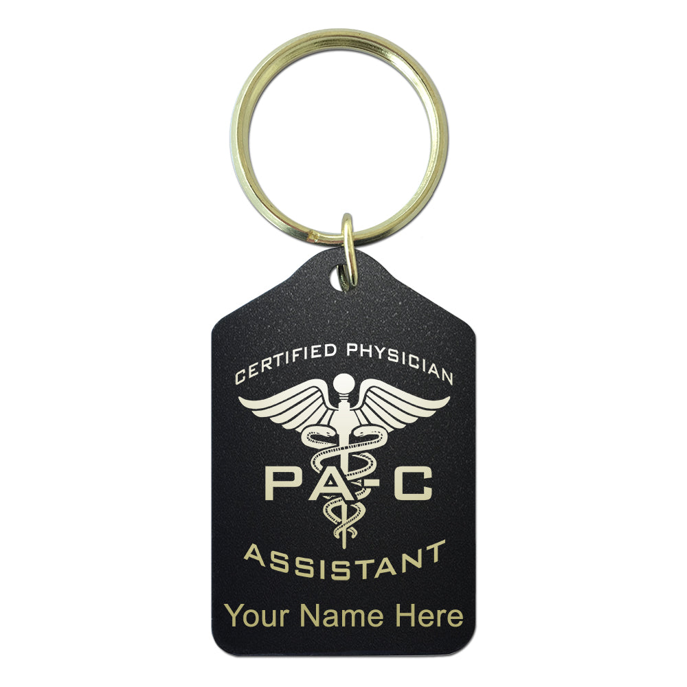 Black Metal Keychain, PA-C Certified Physician Assistant, Personalized Engraving Included