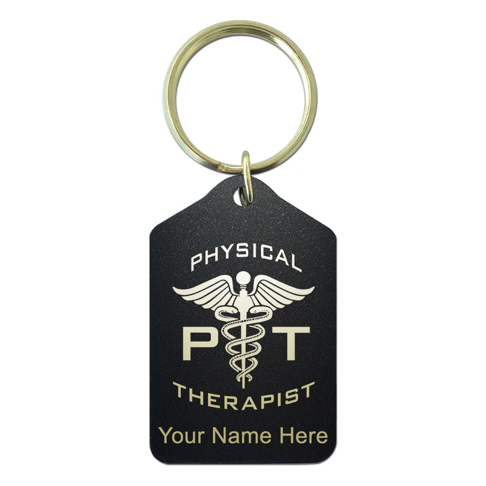 Black Metal Keychain, PT Physical Therapist, Personalized Engraving Included