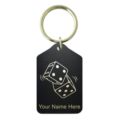 Black Metal Keychain, Pair of Dice, Personalized Engraving Included