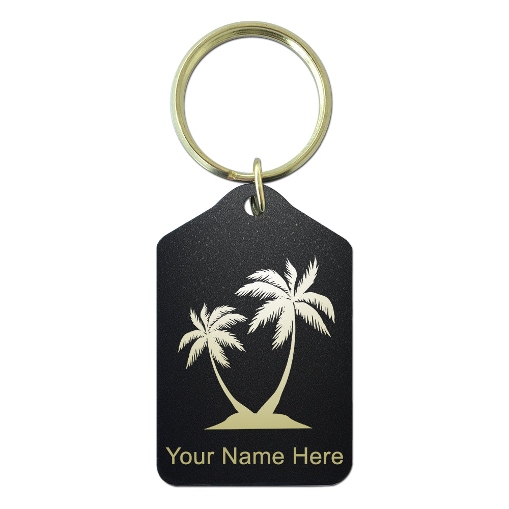 Black Metal Keychain, Palm Trees, Personalized Engraving Included