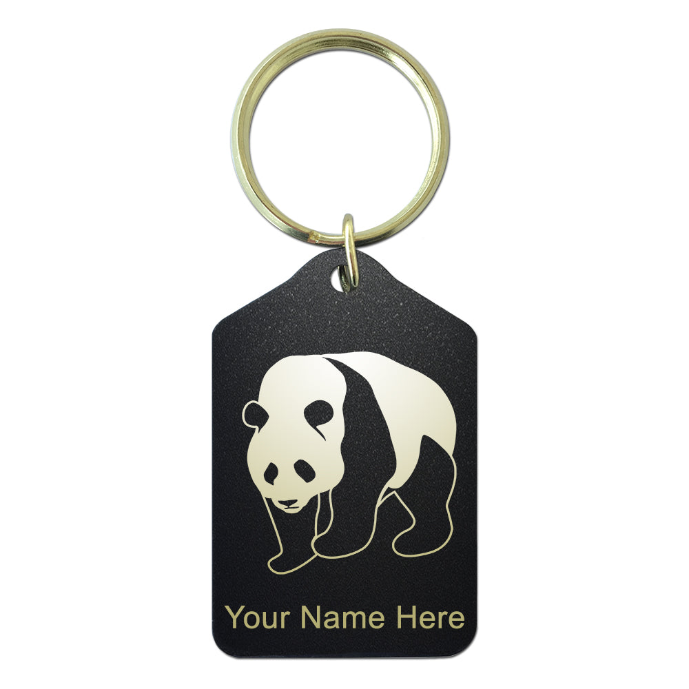 Black Metal Keychain, Panda Bear, Personalized Engraving Included