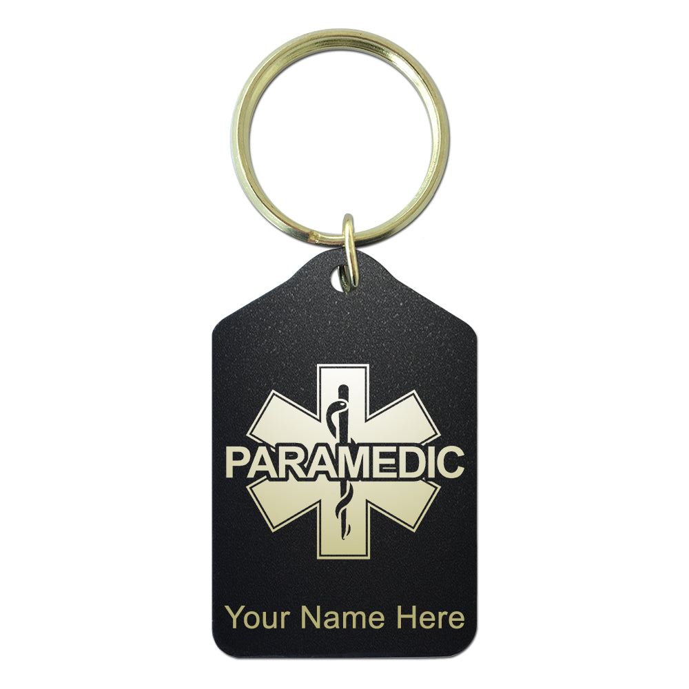 Black Metal Keychain, Paramedic, Personalized Engraving Included