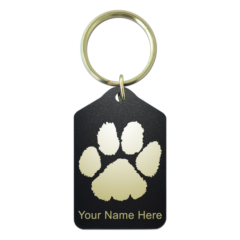 Black Metal Keychain, Paw Print, Personalized Engraving Included