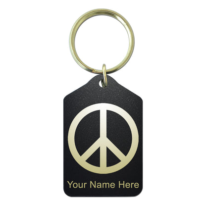 Black Metal Keychain, Peace Sign, Personalized Engraving Included