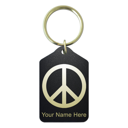 Black Metal Keychain, Peace Sign, Personalized Engraving Included