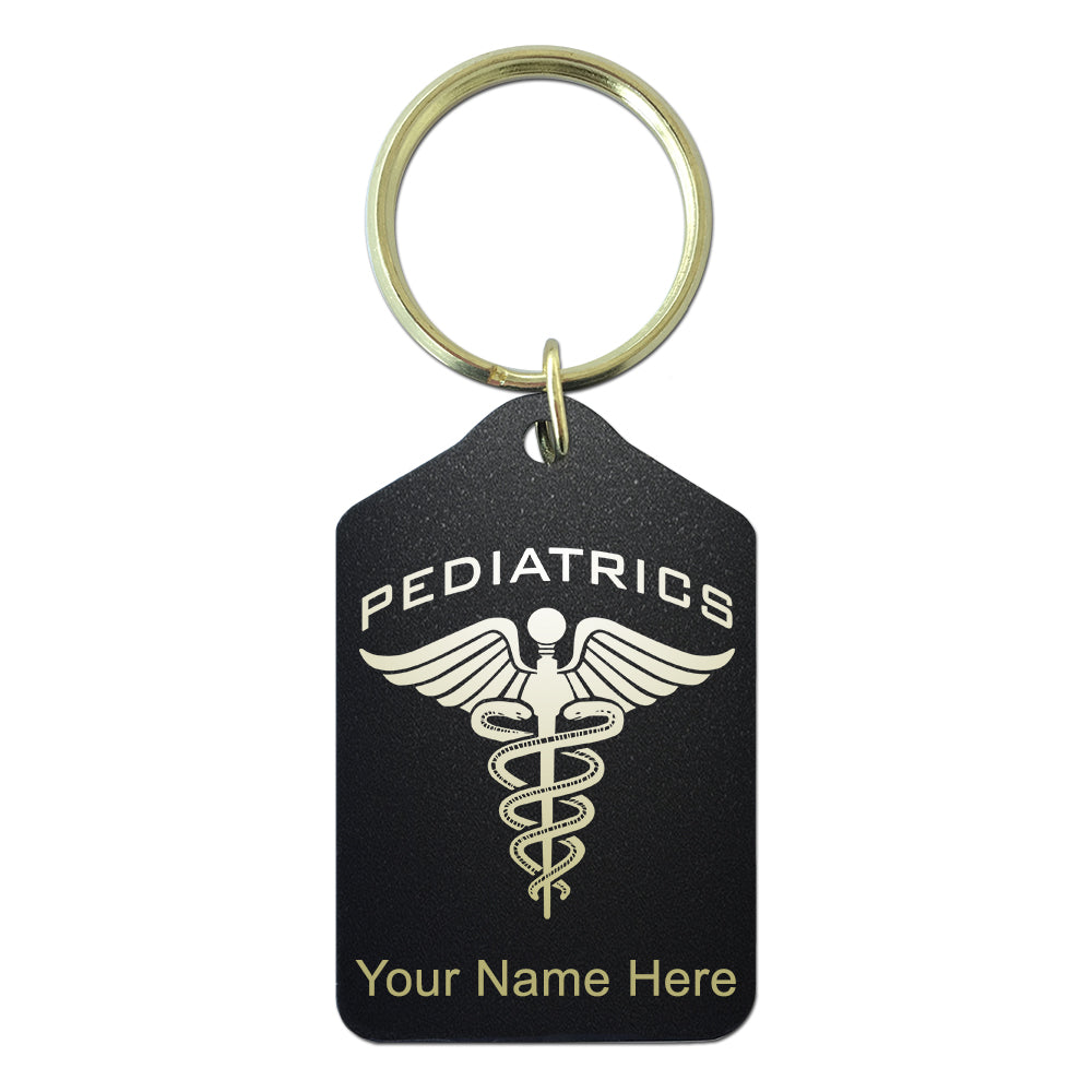 Black Metal Keychain, Pediatrics, Personalized Engraving Included