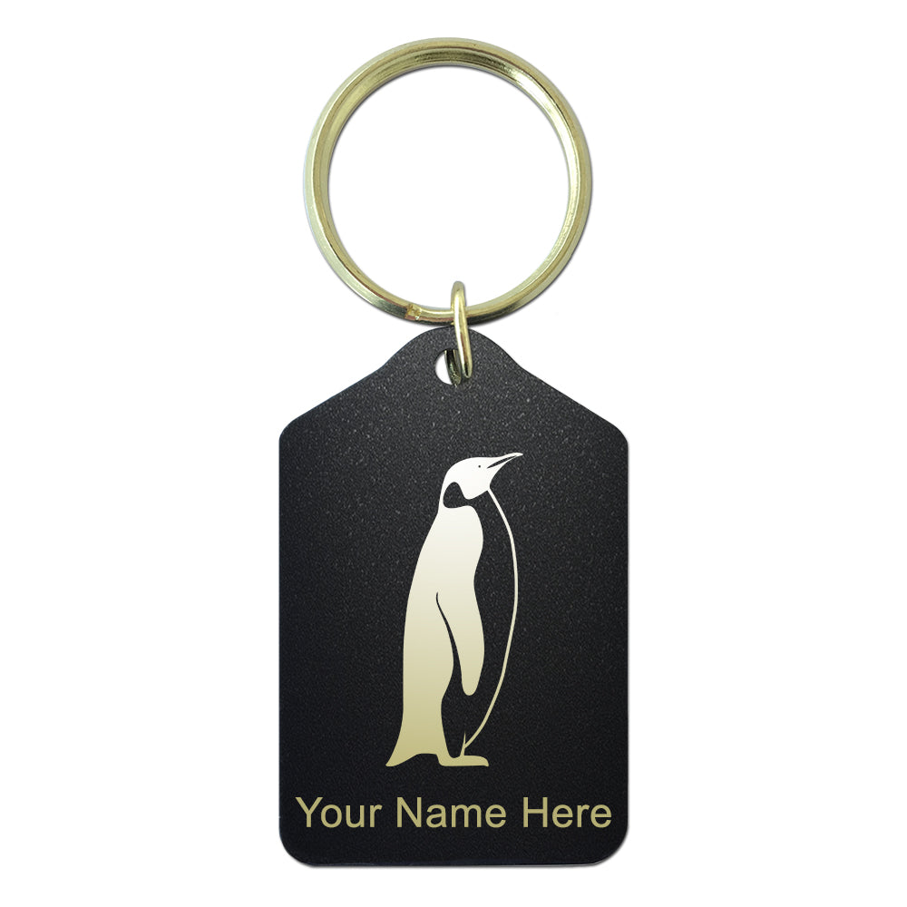 Black Metal Keychain, Penguin, Personalized Engraving Included