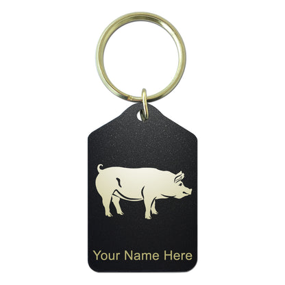 Black Metal Keychain, Pig, Personalized Engraving Included
