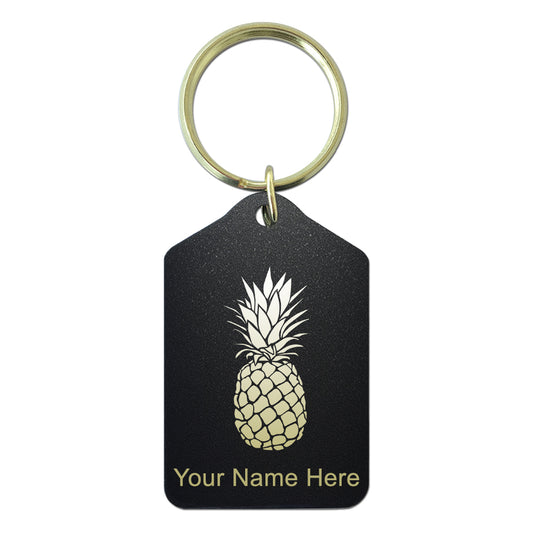 Black Metal Keychain, Pineapple, Personalized Engraving Included