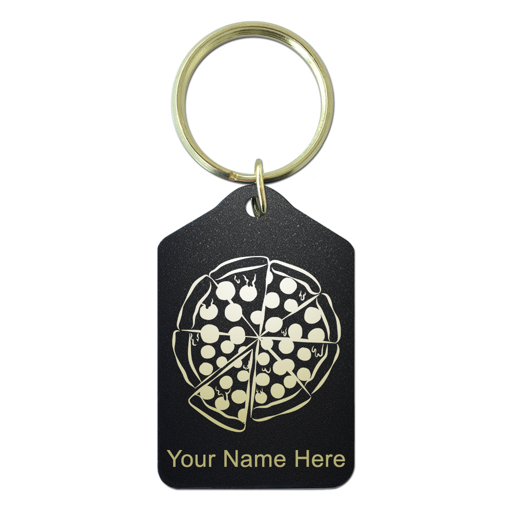 Black Metal Keychain, Pizza, Personalized Engraving Included