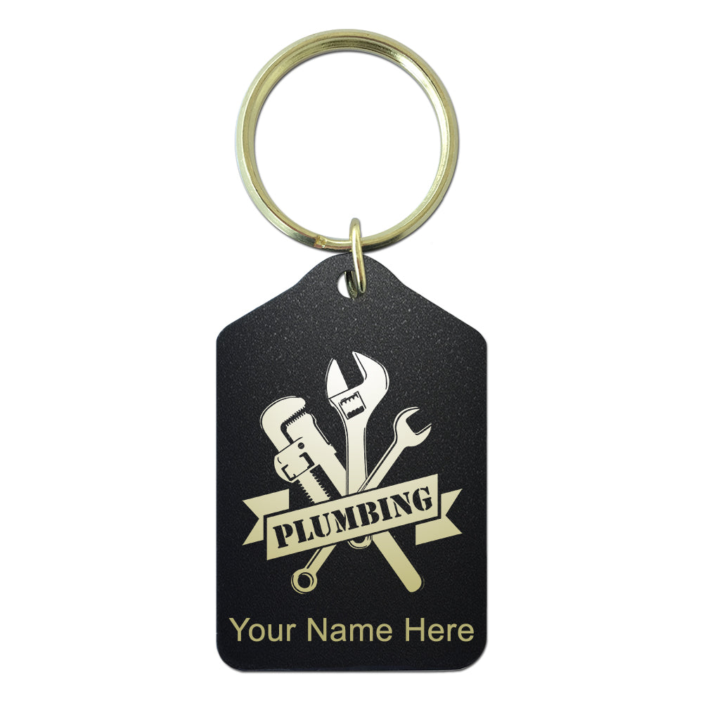 Black Metal Keychain, Plumbing, Personalized Engraving Included