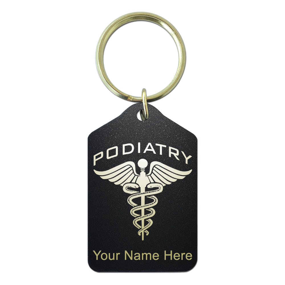Black Metal Keychain, Podiatry, Personalized Engraving Included