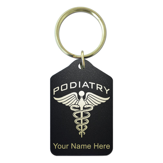 Black Metal Keychain, Podiatry, Personalized Engraving Included