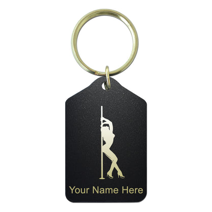 Black Metal Keychain, Pole Dancer, Personalized Engraving Included