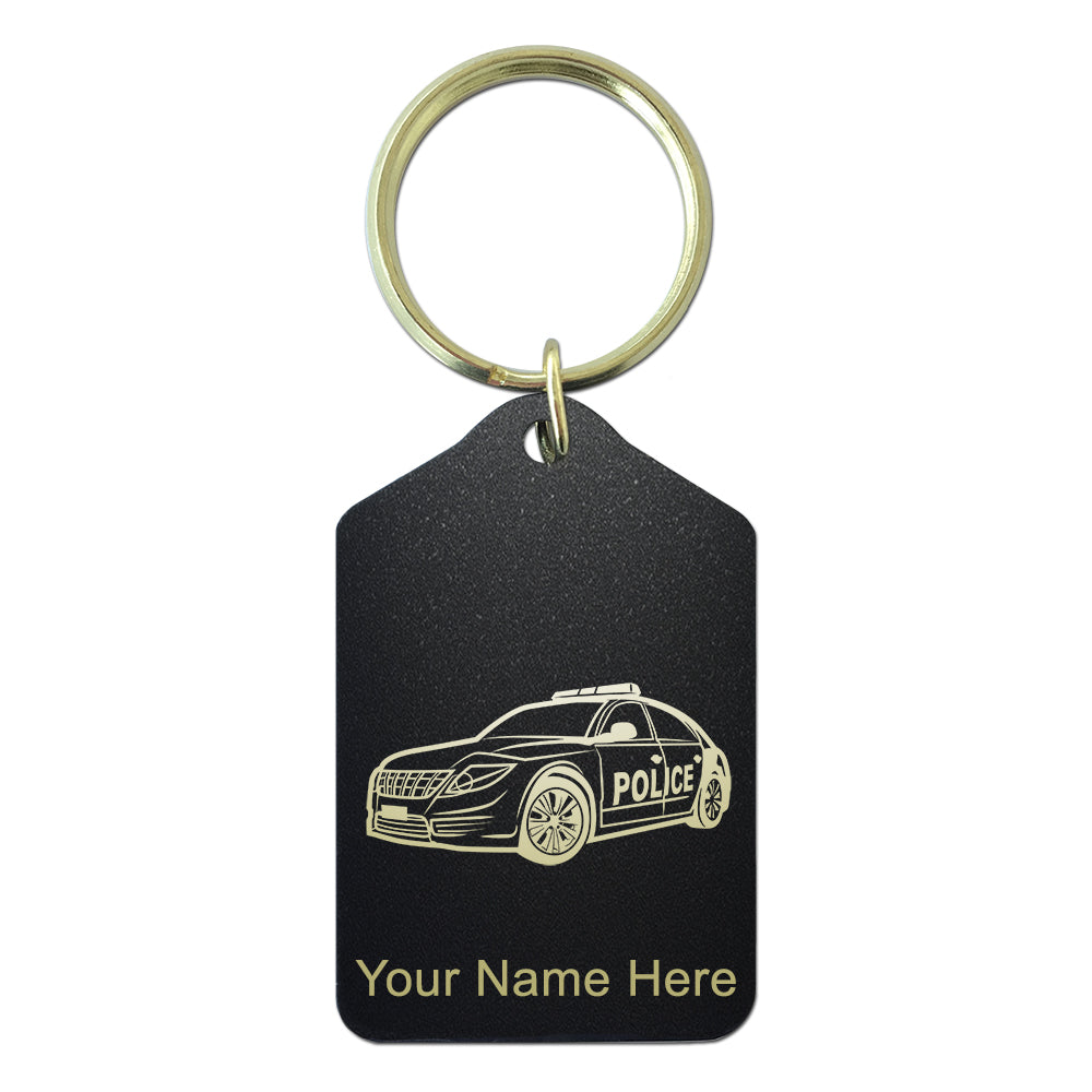 Black Metal Keychain, Police Car, Personalized Engraving Included