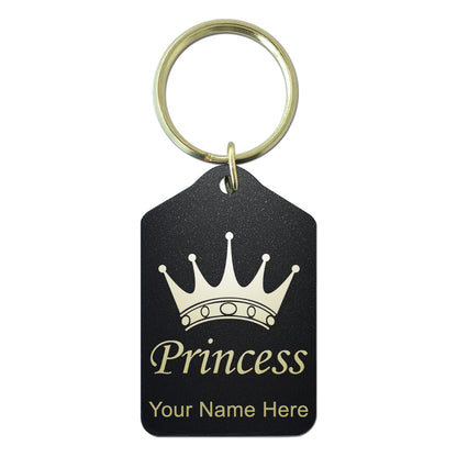 Black Metal Keychain, Princess Crown, Personalized Engraving Included