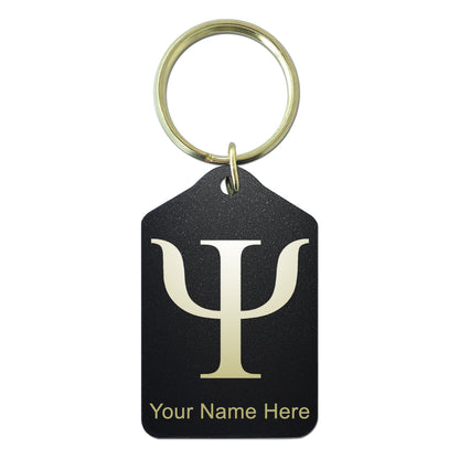 Black Metal Keychain, Psi Symbol, Personalized Engraving Included