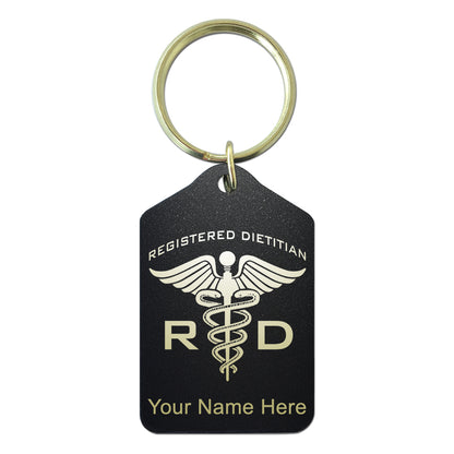 Black Metal Keychain, RD Registered Dietitian, Personalized Engraving Included