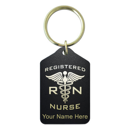 Black Metal Keychain, RN Registered Nurse, Personalized Engraving Included