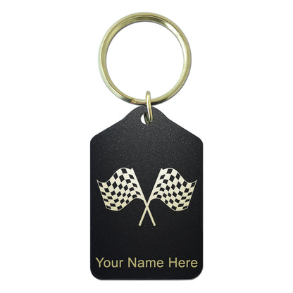 Black Metal Keychain, Racing Flags, Personalized Engraving Included