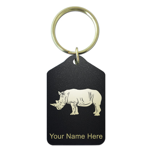 Black Metal Keychain, Rhinoceros, Personalized Engraving Included