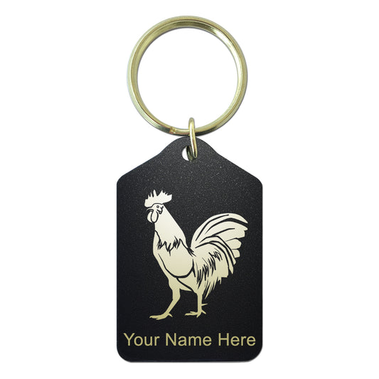 Black Metal Keychain, Rooster, Personalized Engraving Included