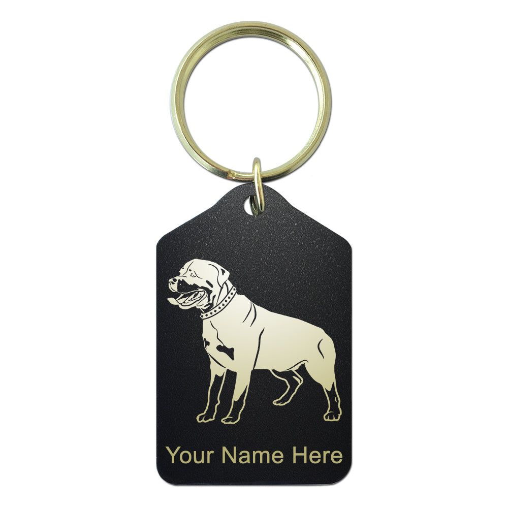 Black Metal Keychain, Rottweiler Dog, Personalized Engraving Included