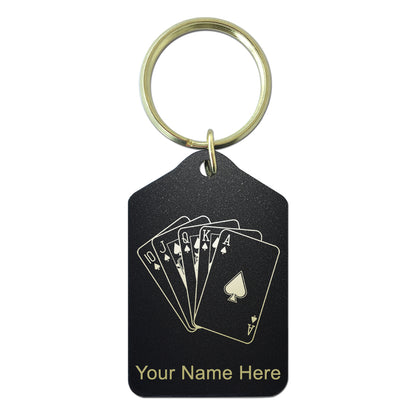 Black Metal Keychain, Royal Flush Poker Cards, Personalized Engraving Included