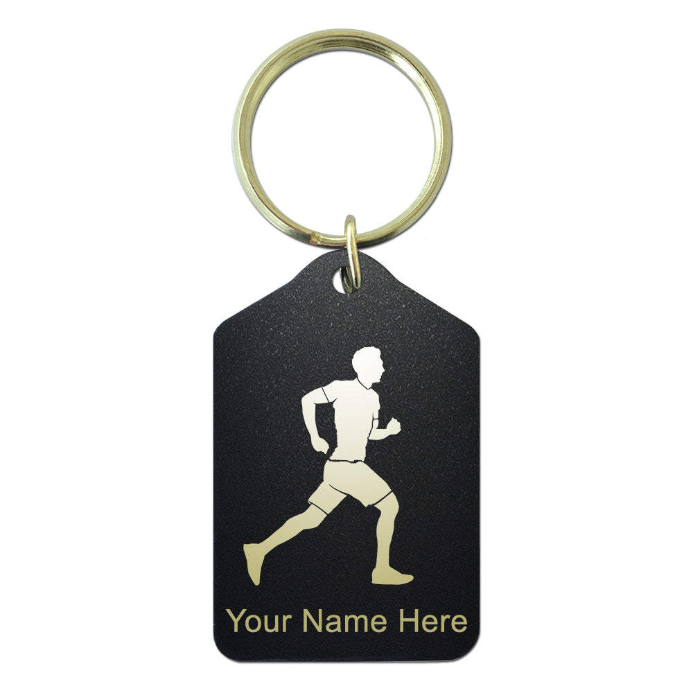 Black Metal Keychain, Running Man, Personalized Engraving Included