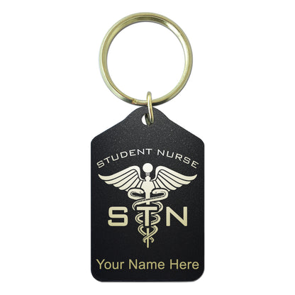 Black Metal Keychain, STN Student Nurse, Personalized Engraving Included