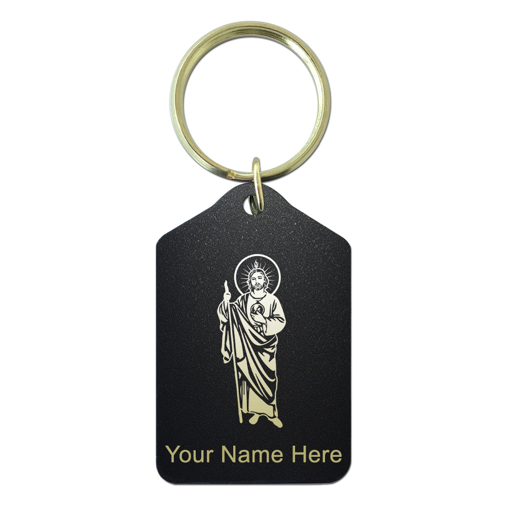 Black Metal Keychain, Saint Jude, Personalized Engraving Included