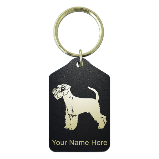 Black Metal Keychain, Schnauzer Dog, Personalized Engraving Included