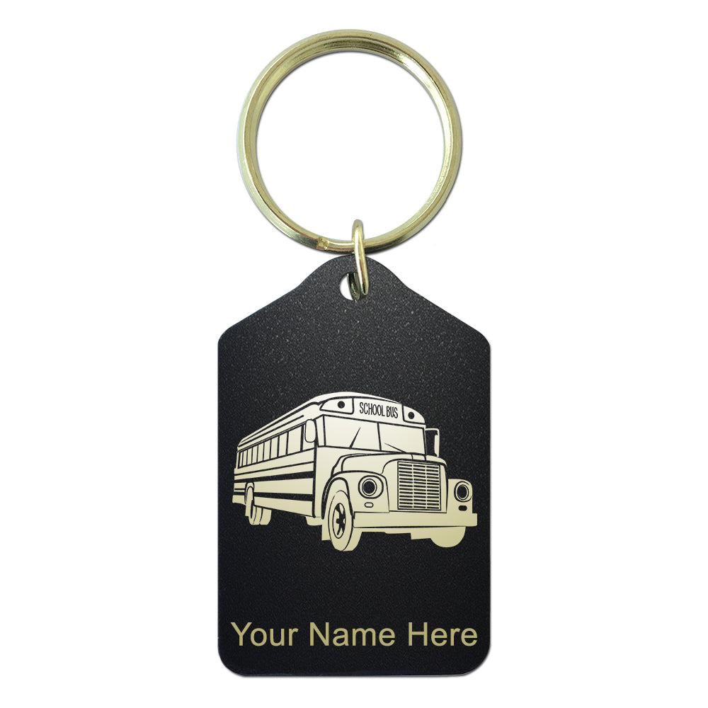 Black Metal Keychain, School Bus, Personalized Engraving Included
