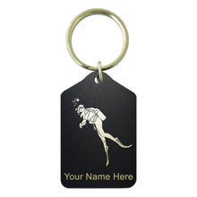 Load image into Gallery viewer, Black Metal Keychain, Scuba Diver, Personalized Engraving Included
