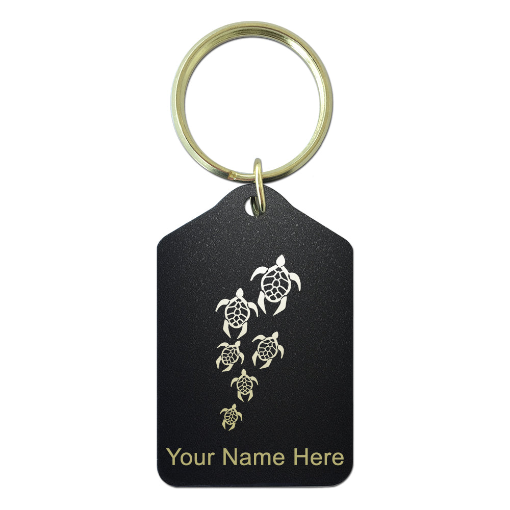 Black Metal Keychain, Sea Turtle Family, Personalized Engraving Included
