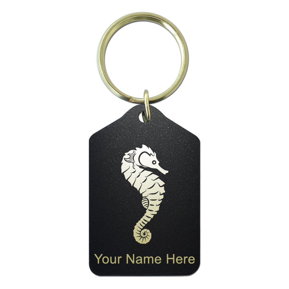 Black Metal Keychain, Seahorse, Personalized Engraving Included