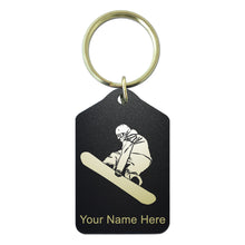 Load image into Gallery viewer, Black Metal Keychain, Snowboarder Man, Personalized Engraving Included
