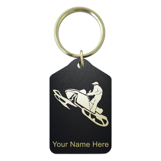 Black Metal Keychain, Snowmobile, Personalized Engraving Included