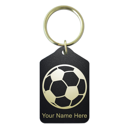 Black Metal Keychain, Soccer Ball, Personalized Engraving Included